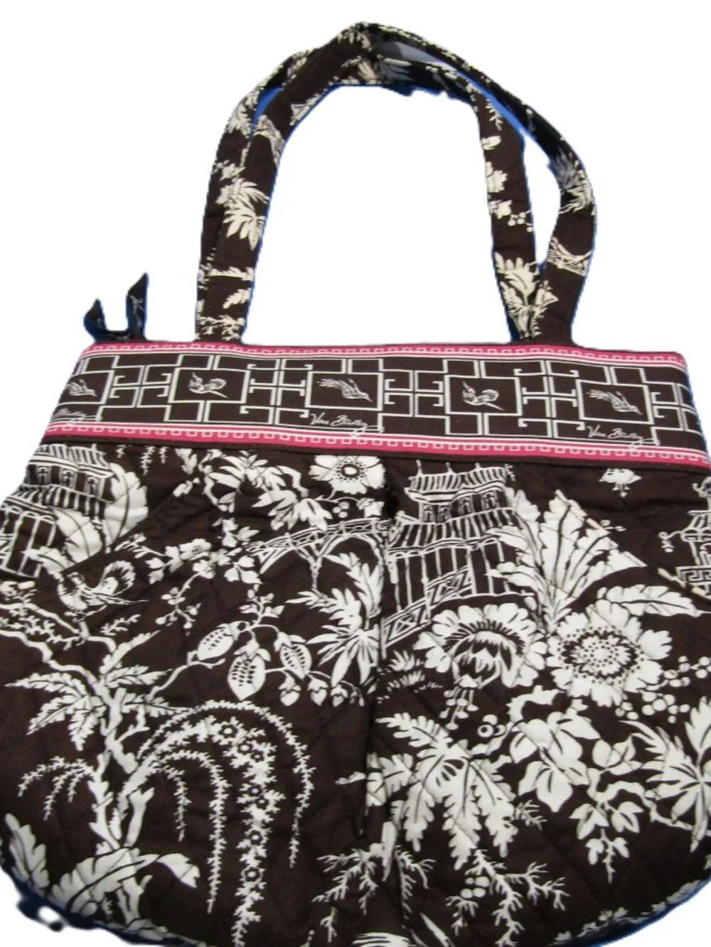 Vera Bradley Imperial Toile Double Handle Handbag Zipper Pockets EUC